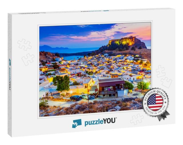 Rhodes, Greece. Lindos Small Whitewashed Village & the Ac... Jigsaw Puzzle