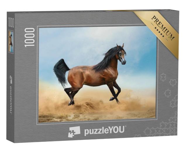 Puzzel 1000 stukjes „Bruin Arabisch paard rent door de woestijn“