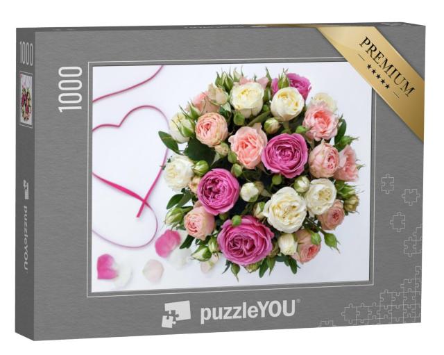 Puzzel 1000 stukjes „Een boeket rozen voor je verjaardag“