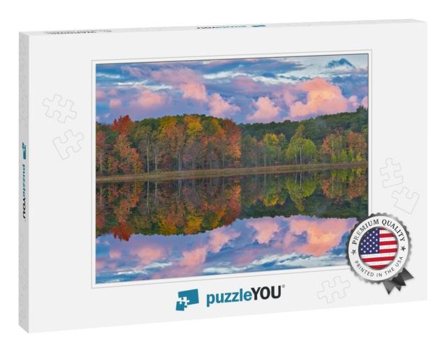 Autumn Landscape At Dawn of the Shoreline of Deep Lake wi... Jigsaw Puzzle