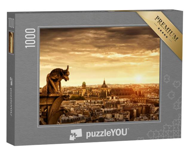 Puzzel 1000 stukjes „Waterspuwers op de Notre Dame, Parijs op de achtergrond“