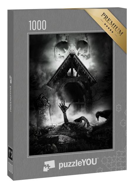 Puzzle 1000 Teile „Illustration: Gothic-Szene mit Grabstein und auferstehendem Zombie“