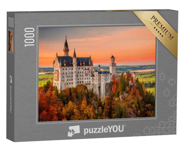 Puzzel 1000 stukjes „Kasteel Neuschwanstein in de herfst bij zonsondergang“