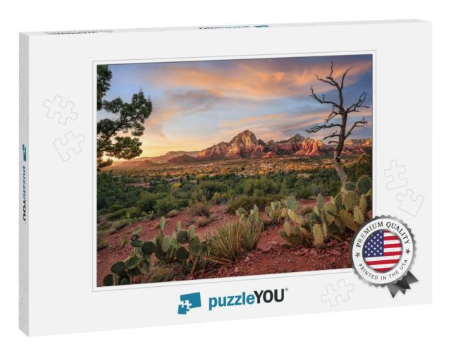 Sedona Arizona with Red & Orange Sunset... Jigsaw Puzzle