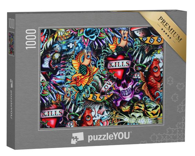 Puzzel 1000 stukjes „Kleurrijke muur tattoo in grunge stijl“