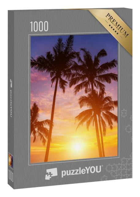 Puzzle 1000 Teile „Paradiesischer Sonnenuntergang am Palmenstrand“