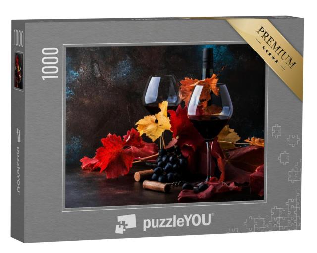 Puzzel 1000 stukjes „Rode wijn in een groot wijnglas“