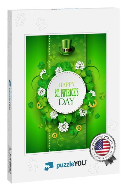 St. Patrick's Day Greeting Card with Clover & Gr... Jigsaw Puzzle