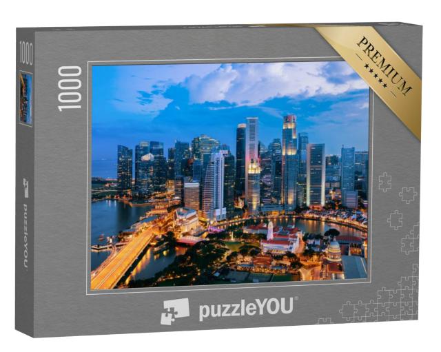 Puzzel 1000 stukjes „Stad Singapore bij schemering: gebouwen Marina Bay“