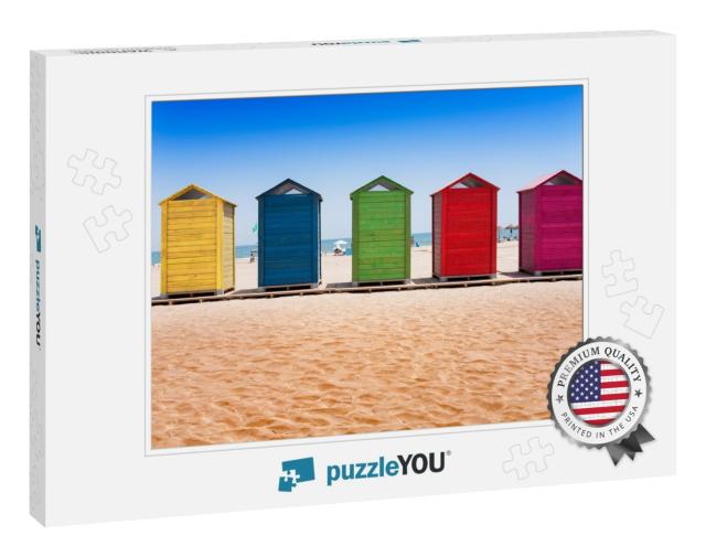 Colorful Wooden Cabins on the Beach of Patacona, Valencia... Jigsaw Puzzle