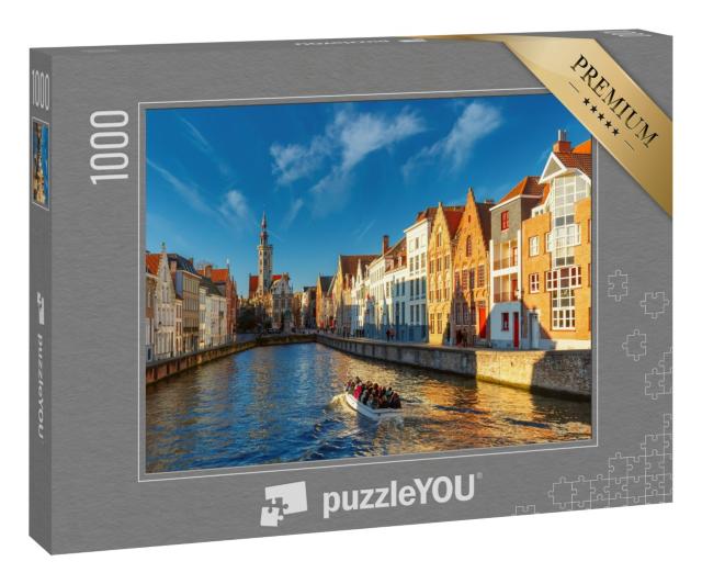 Puzzle 1000 Teile „Kanal Spiegelrei und Jan Van Eyck Platz am Morgen in Brügge, Belgien“