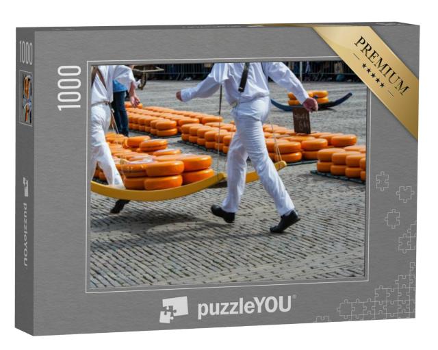 Puzzel 1000 stukjes „Mensen op de kaasmarkt in Gouda, Nederland“