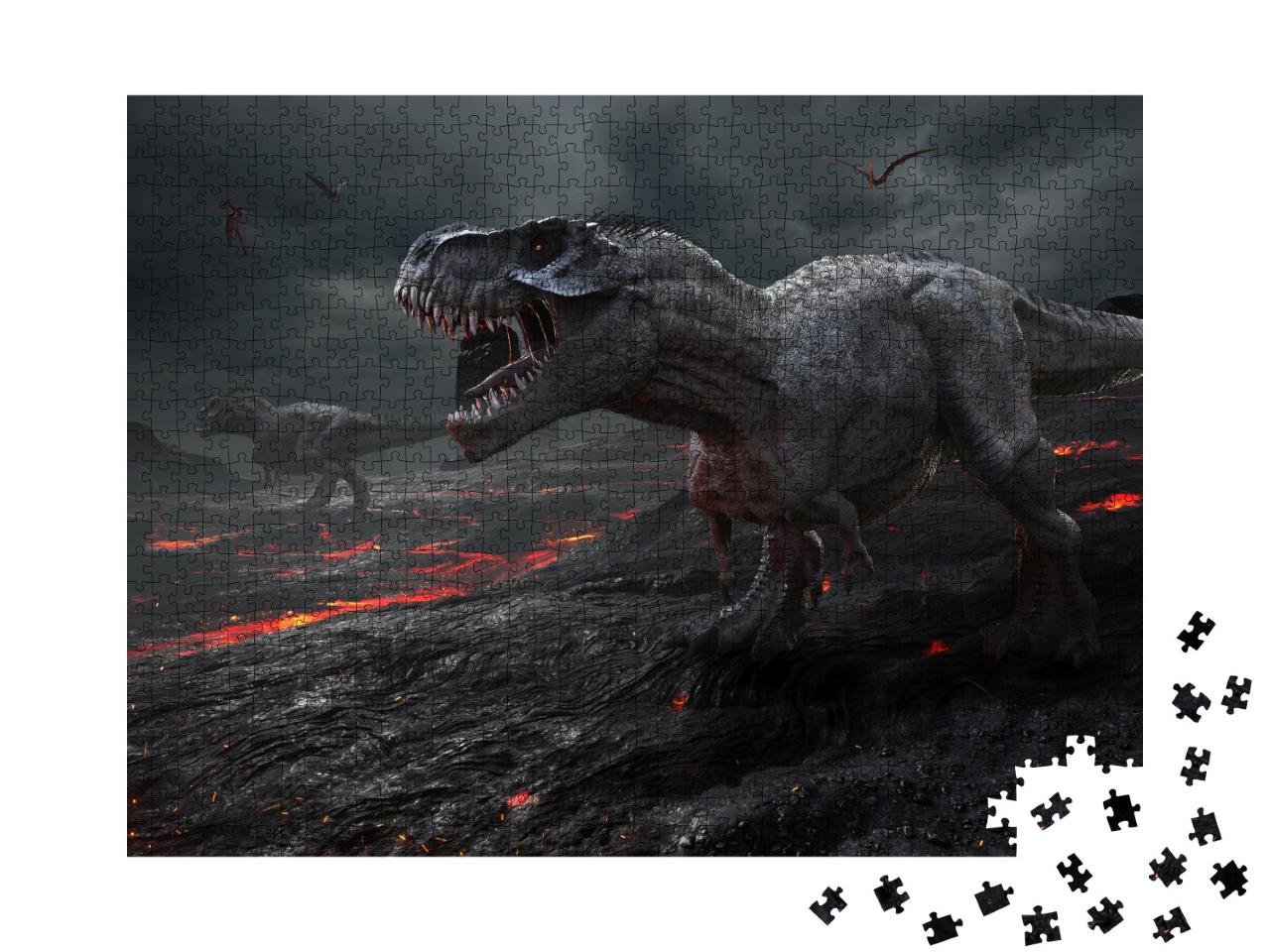 Puzzle 1000 Teile „3D-Animation: Saurier mit Lava-Landschaft“