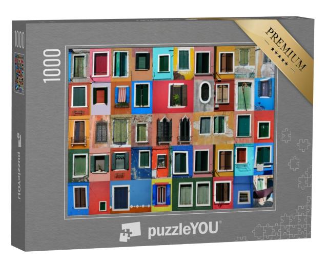 Puzzel 1000 stukjes „Collage van de kleurrijke huizen van Burano voor Venetië“