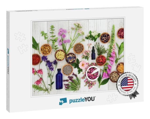 Natural Herbal Medicine Selection with Herbs & Flowers in... Jigsaw Puzzle