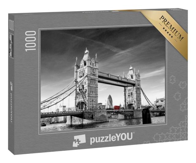 Puzzle 1000 Teile „Tower Bridge in London mit Gherkin und Routmaster-Bus“
