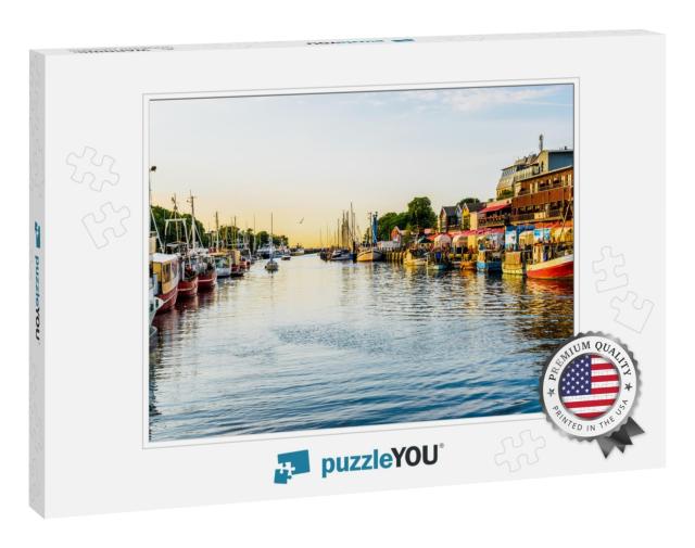 Canal with Ships & Baltic Sea in Warnemuende, Rostock Ger... Jigsaw Puzzle