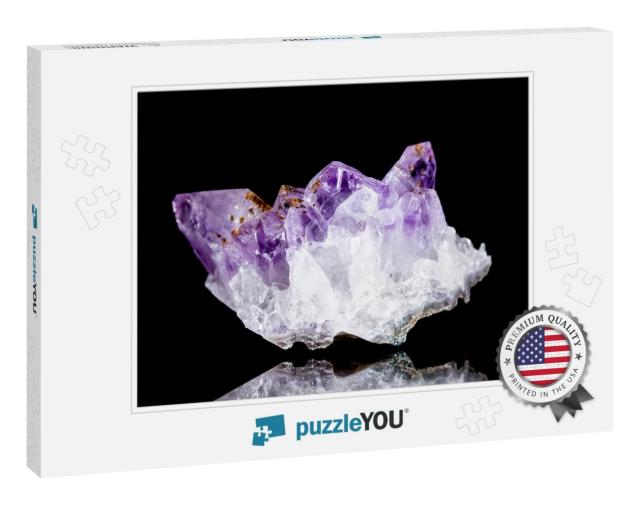 Raw Amethyst Mineral Stone in Front of Black Background... Jigsaw Puzzle