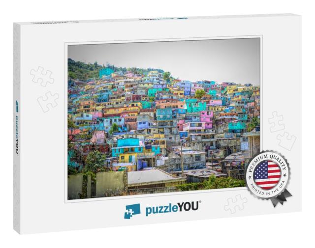 Digital Art, Housing Stacked Up a Hillside in Port-Au-Pri... Jigsaw Puzzle