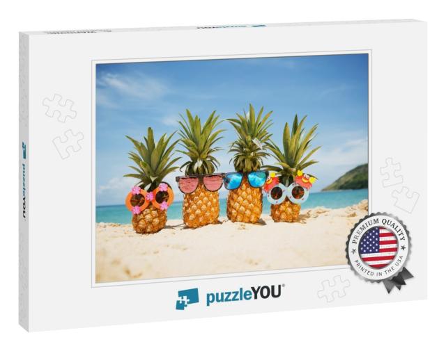 Family of Funny Attractive Pineapples in Stylish Sunglass... Jigsaw Puzzle