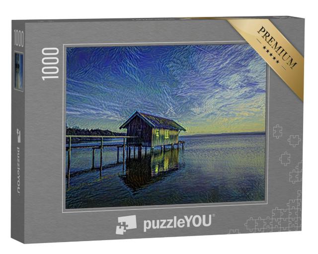 Puzzel 1000 stukjes „in de kunststijl van van Gogh, Sterrennacht - Seehaus in Stegen am Ammersee in Beieren“