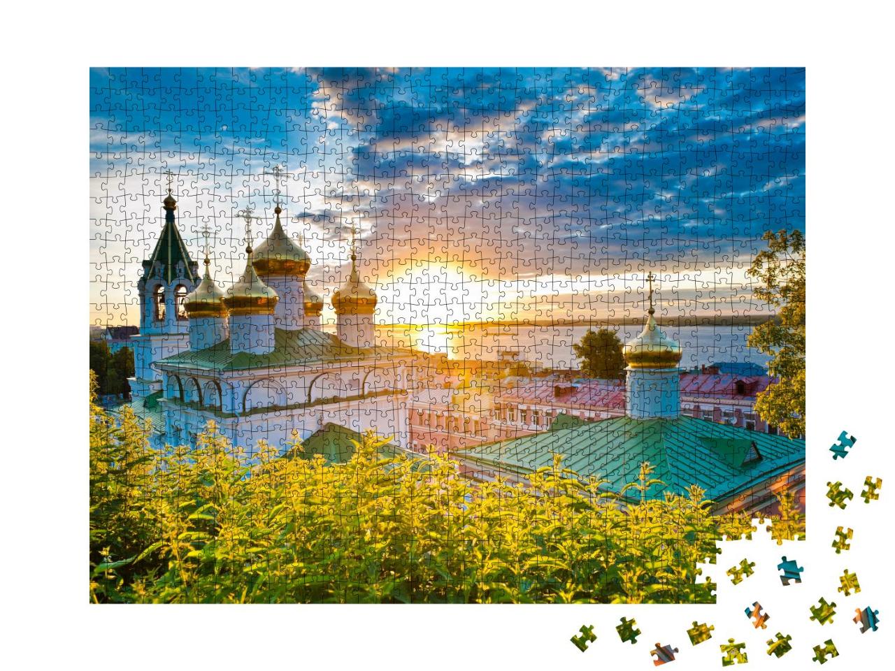 Puzzle 1000 Teile „Kirche bei Sonnenuntergang, Nischni Nowgorod, Russland“