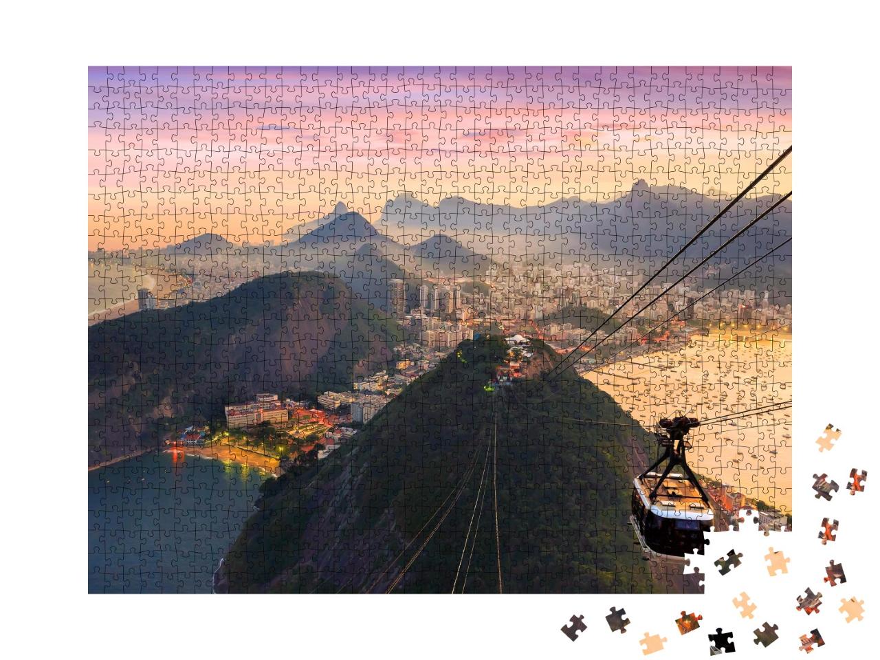 Puzzle 1000 Teile „Nachtansicht der Copacabana mit Zuckerhit, Brasilien“