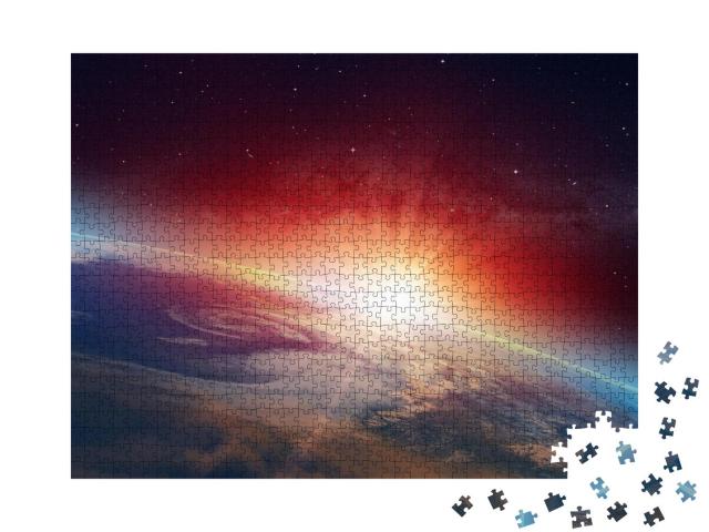 Puzzle 1000 Teile „Der Planet Erde mit einem schönen Sonnenuntergang“