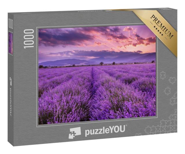 Puzzle 1000 Teile „Sonnenuntergang über einem wunderschönen Lavendelfeld“