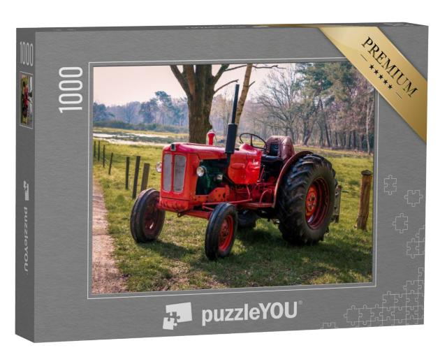 Puzzel 1000 stukjes „Rode oldtimer tractor in Drenthe bij Havelte“