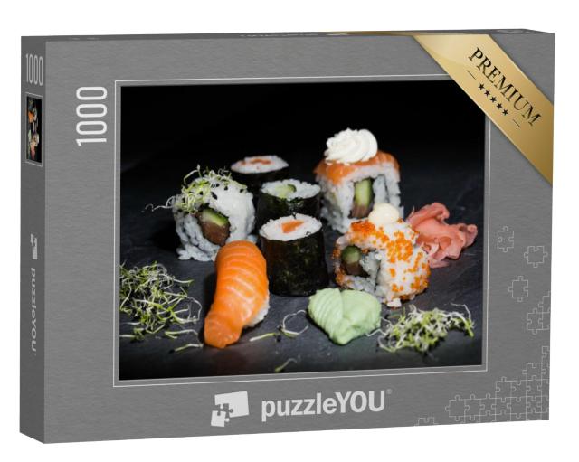 Puzzel 1000 stukjes „Japanse sushi gemaakt van maki, nigiri en inside-outside rolls“