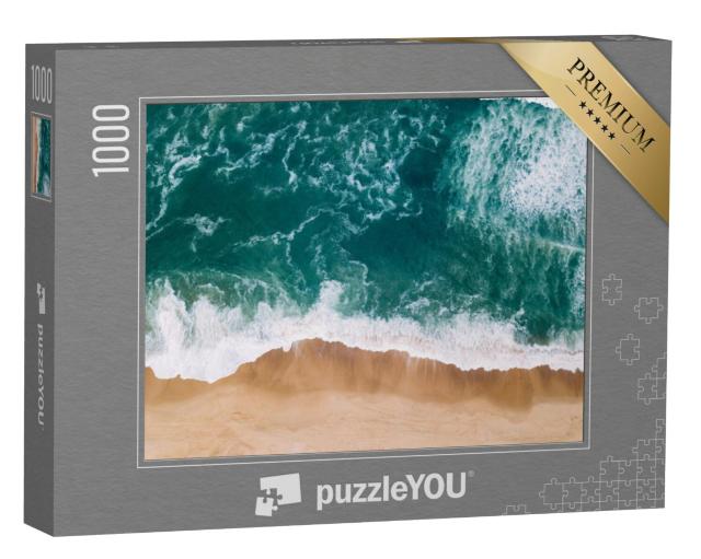 Puzzel 1000 stukjes „Strand aan de Atlantische Oceaan bij Seignosse, luchtfoto, Frankrijk“