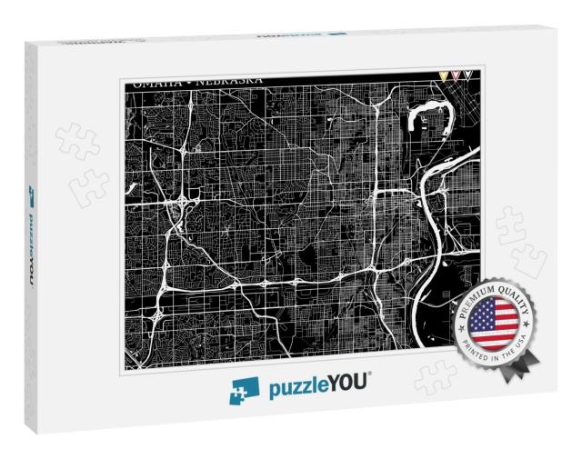 Simple Map of Omaha, Nebraska, Usa. Black & White Version... Jigsaw Puzzle