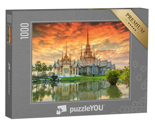 Puzzel 1000 stukjes „Zonsondergang bij de tempel Wat thai, Thailand“