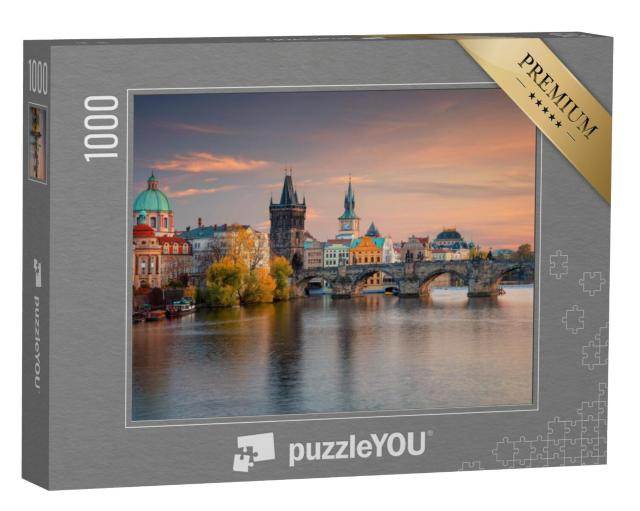 Puzzel 1000 stukjes „Praag, Tsjechië: de beroemde Karelsbrug bij zonsondergang“