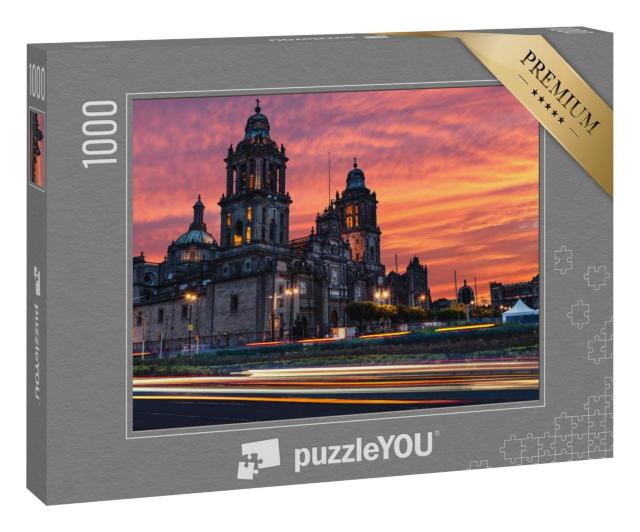 Puzzle 1000 Teile „Spektakulärer Sonnenaufgang über der Metropolitan-Kathedrale von Mexiko-Stadt“