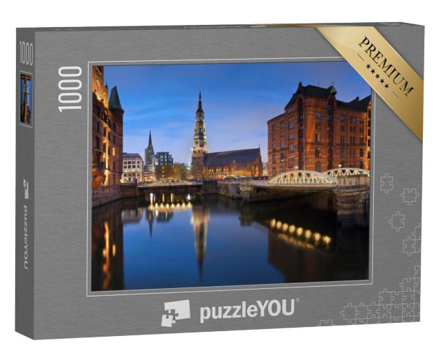 Puzzel 1000 stukjes „Hamburg Speicherstadt in het blauwe uur“