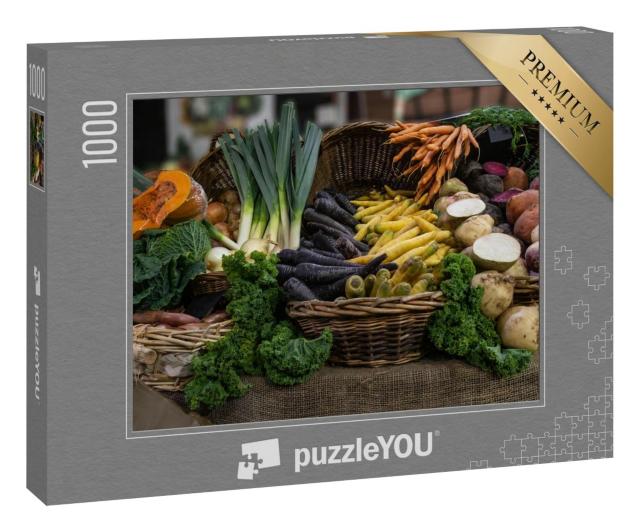 Puzzle 1000 Teile „Frisches Erntegemüse auf dem Londoner Borough Market, UK“