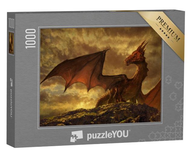 Puzzel 1000 stukjes „Prachtige fantasie met een rode draak“