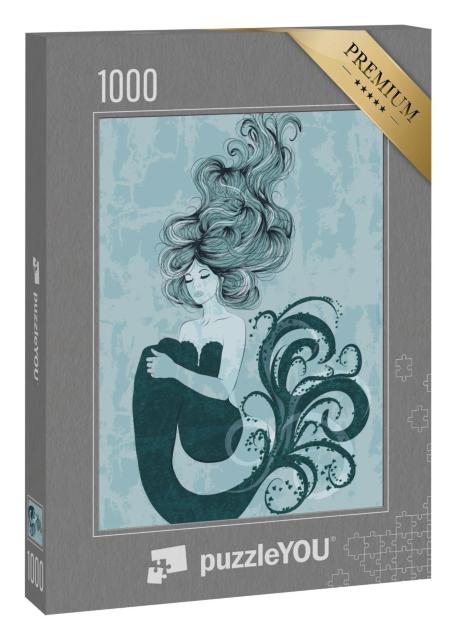 Puzzle 1000 Teile „Illustration einer schönen Meerjungfrau mit wallendem Haar“