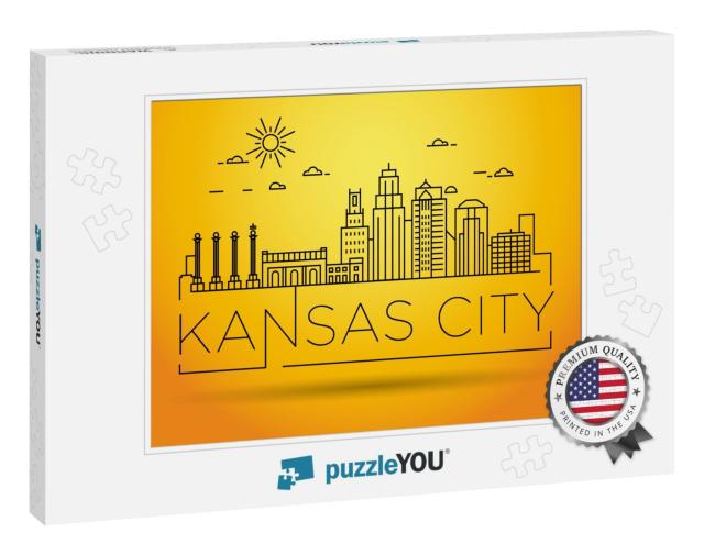 Minimal Kansas Linear City Skyline with Typographic Desig... Jigsaw Puzzle