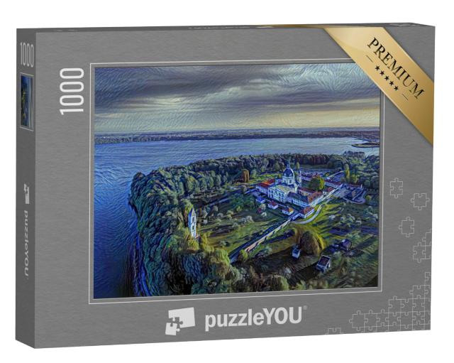 Puzzel 1000 stukjes „in de kunststijl van van Gogh, Sterrennacht - Pazaislis klooster in Kaunas, Litouwen“