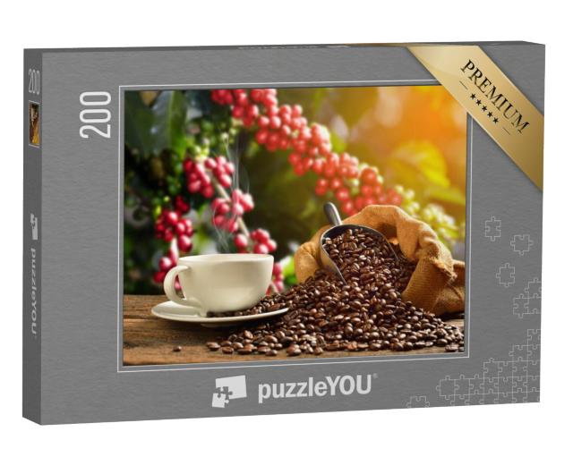 Puzzel 200 stukjes „Dampende kop koffie met koffiebonen“