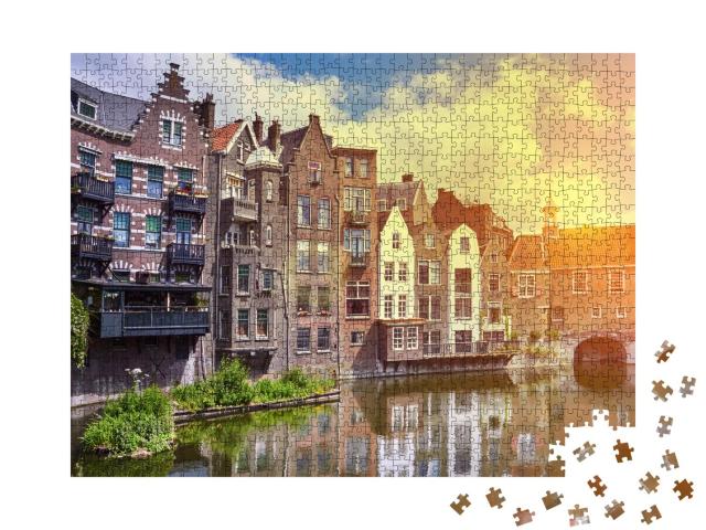Puzzle 1000 Teile „Sonnenuntergang über Delfshaven, Rotterdam, Niederlande“