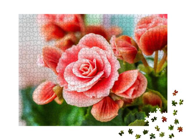 Puzzle 1000 Teile „Nahaufnahme von rosa Begonien“