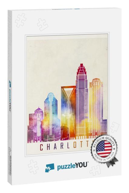 Charlotte Landmarks Watercolor Poster... Jigsaw Puzzle