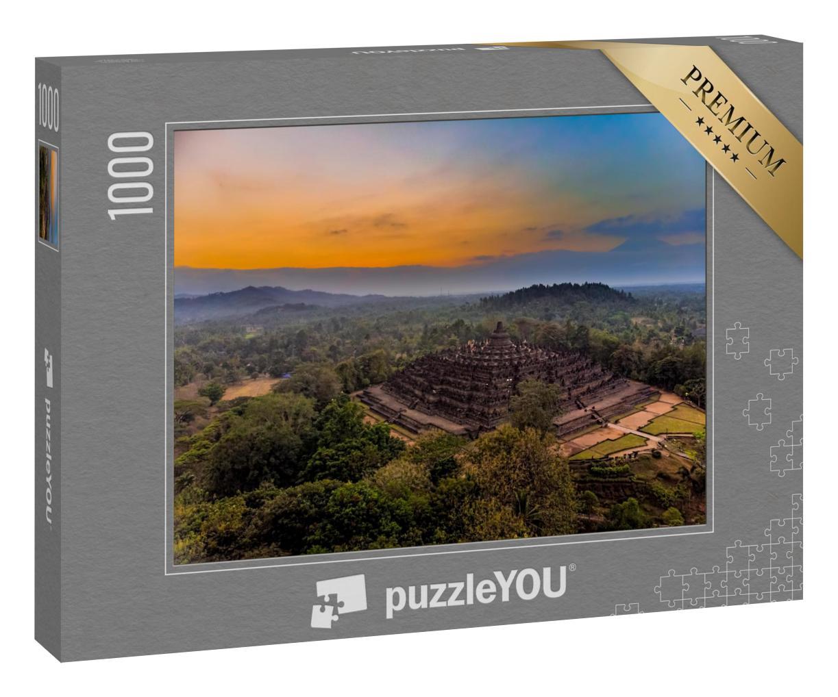 Puzzle 1000 Teile „Prächtige Luftaufnahme des Borobudur-Tempels, Java, Indonesien“