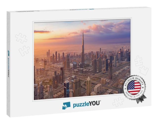 Aerial View of Burj Khalifa in Dubai Downtown Skyline & H... Jigsaw Puzzle