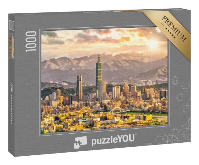 Puzzle „Skyline von Taipeh mit Berglandschaft bei Sonnenuntergang“