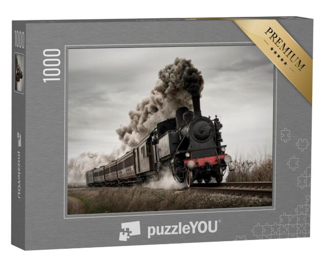 Puzzel 1000 stukjes „Vintage stoomtrein met oude locomotief en oude wagons“